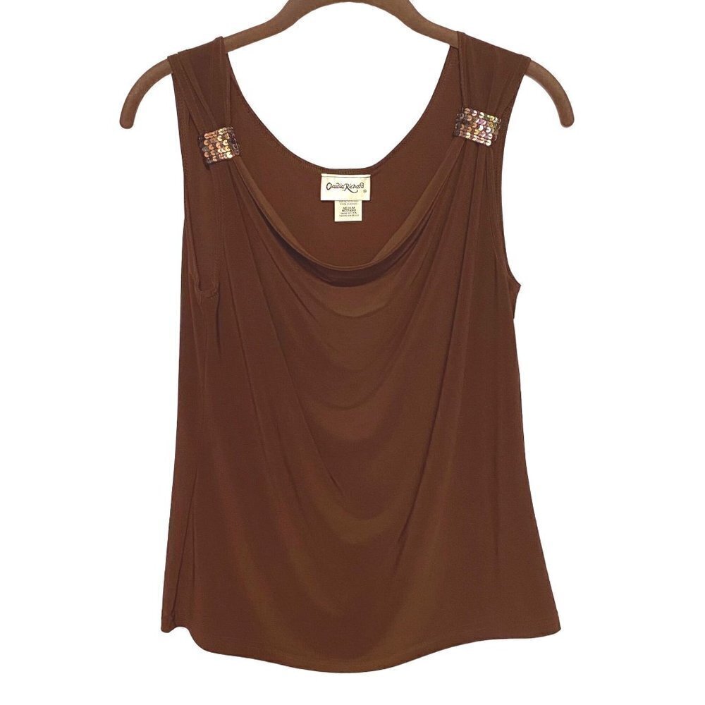 Claudia Richard Brown Slinky Stretchy Sleeveless Cowl Neck Top‎ Size Medium